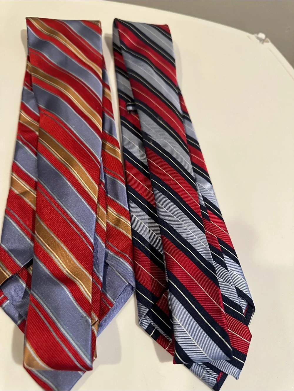 Ike Behar Red, Blue & Gold Striped Silk Ties - Pair